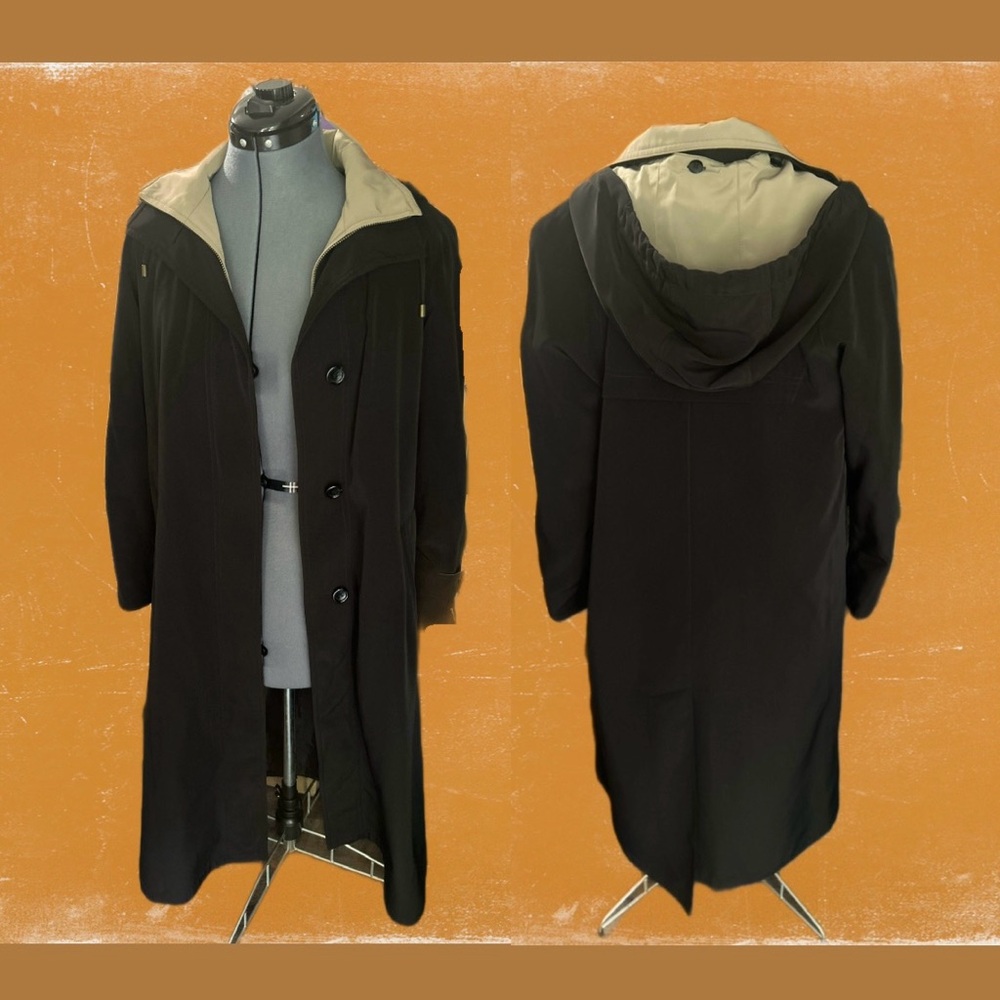 Gallery Petite Womens’s Black Trench Raincoat | Size 4P | Preowned